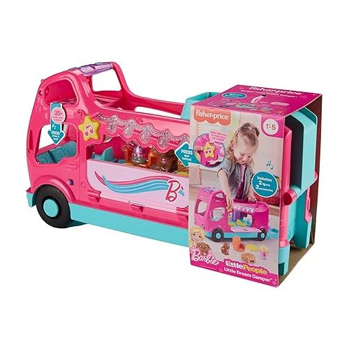 피셔프라이스 Fisher-Price Little People Toddler Toy Barbie Little Dreamcamper RV Playset with Music & Lights for Pretend Play Kids Ages 18+ Months