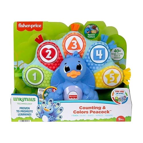 피셔프라이스 Fisher-Price Baby Learning Toy Linkimals Counting & Colors Peacock with Lights & Music for Infants Ages 9+ Months, Compatible Only with Linkimals Items