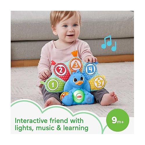 피셔프라이스 Fisher-Price Baby Learning Toy Linkimals Counting & Colors Peacock with Lights & Music for Infants Ages 9+ Months, Compatible Only with Linkimals Items