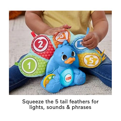 피셔프라이스 Fisher-Price Baby Learning Toy Linkimals Counting & Colors Peacock with Lights & Music for Infants Ages 9+ Months, Compatible Only with Linkimals Items