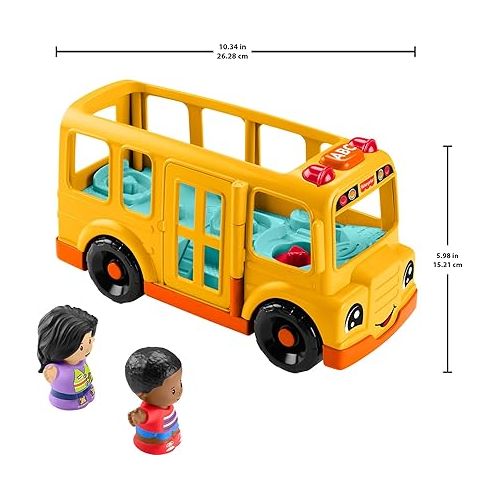 피셔프라이스 Fisher-Price Little People Toddler Toy School Bus Musical Push-Along Vehicle with 2 Figures for Pretend Play Ages 1+ Years