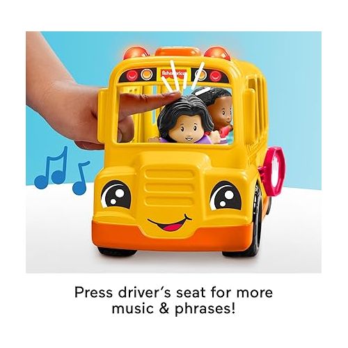 피셔프라이스 Fisher-Price Little People Toddler Toy School Bus Musical Push-Along Vehicle with 2 Figures for Pretend Play Ages 1+ Years