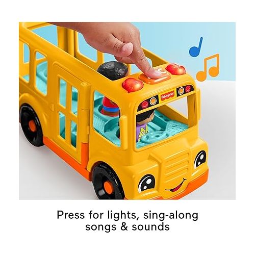 피셔프라이스 Fisher-Price Little People Toddler Toy School Bus Musical Push-Along Vehicle with 2 Figures for Pretend Play Ages 1+ Years