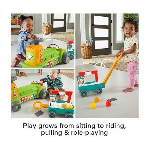 피셔프라이스 Fisher-Price Baby to Toddler Toy Laugh & Learn 4-in-1 Farm to Market Tractor Ride On with Pull Wagon & Smart Stages for Infants Ages 9+ Months