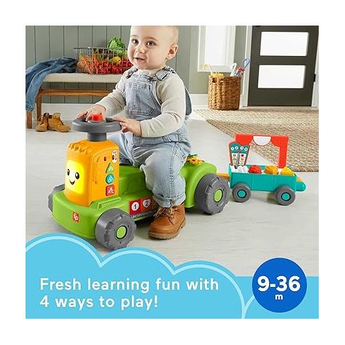 피셔프라이스 Fisher-Price Baby to Toddler Toy Laugh & Learn 4-in-1 Farm to Market Tractor Ride On with Pull Wagon & Smart Stages for Infants Ages 9+ Months