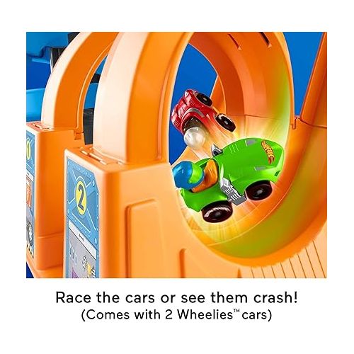 피셔프라이스 Fisher-Price Little People Toddler Playset Hot Wheels Racing Loops Tower Race Track with Stunt Ramp & Sounds for Ages 18+ Months