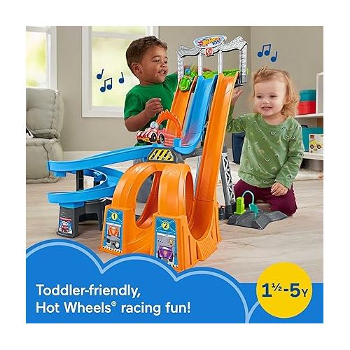 피셔프라이스 Fisher-Price Little People Toddler Playset Hot Wheels Racing Loops Tower Race Track with Stunt Ramp & Sounds for Ages 18+ Months