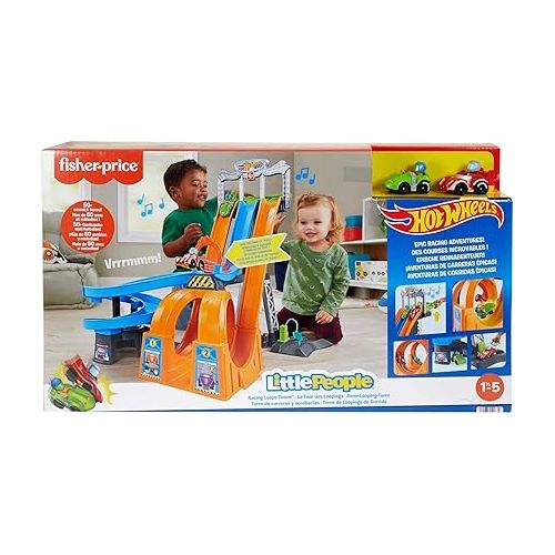 피셔프라이스 Fisher-Price Little People Toddler Playset Hot Wheels Racing Loops Tower Race Track with Stunt Ramp & Sounds for Ages 18+ Months