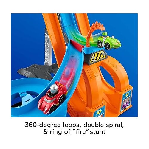 피셔프라이스 Fisher-Price Little People Toddler Playset Hot Wheels Racing Loops Tower Race Track with Stunt Ramp & Sounds for Ages 18+ Months