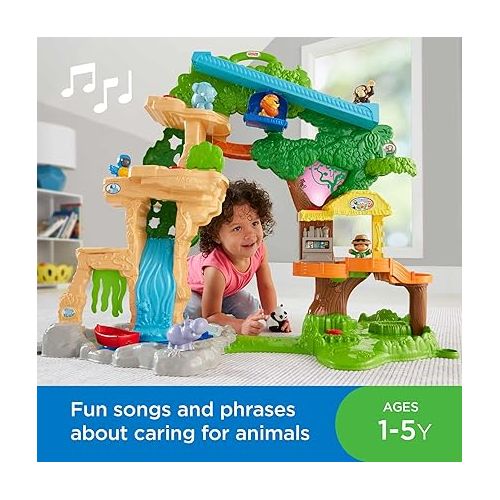 피셔프라이스 Fisher-Price Little People Toddler Playset Share & Care Safari 2-Ft Tall Toy with Lights Sounds & 7 Figures for Ages 1+ years