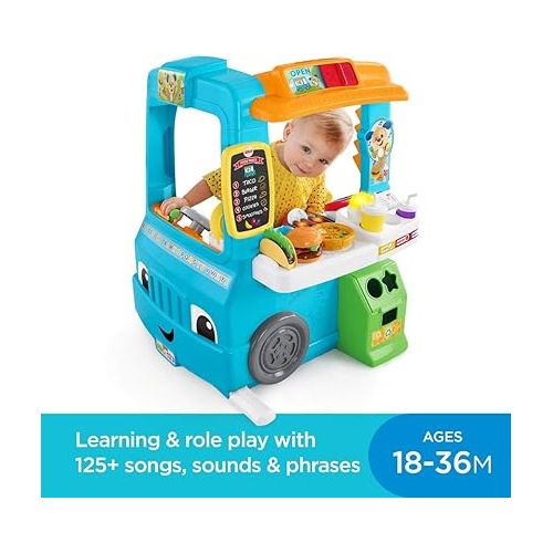 피셔프라이스 Fisher-Price Toddler Learning Toy Laugh & Learn Servin’ Up Fun Food Truck Electronic Playset with 24 Accessories for Kids Ages 18+ Months