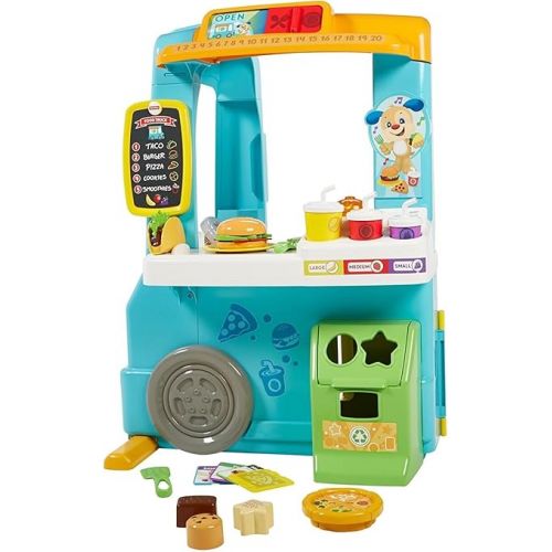 피셔프라이스 Fisher-Price Toddler Learning Toy Laugh & Learn Servin’ Up Fun Food Truck Electronic Playset with 24 Accessories for Kids Ages 18+ Months