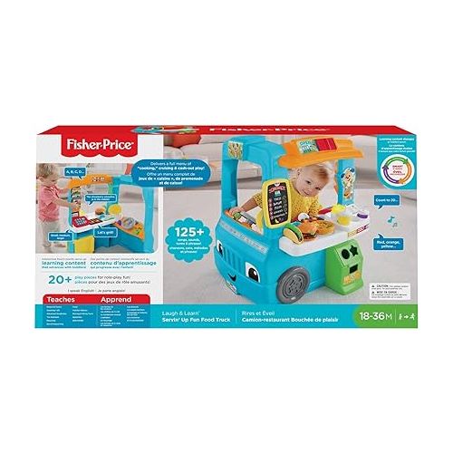 피셔프라이스 Fisher-Price Toddler Learning Toy Laugh & Learn Servin’ Up Fun Food Truck Electronic Playset with 24 Accessories for Kids Ages 18+ Months