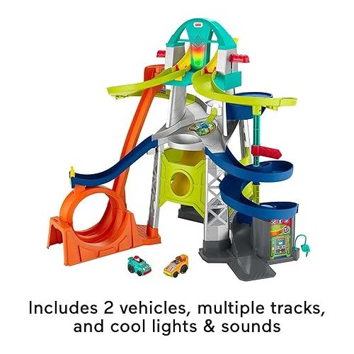 피셔프라이스 Fisher-Price Little People Toddler Playset Launch & Loop Raceway Race Track with Lights Sounds & 2 Toy Cars for Ages 18+ Months (Amazon Exclusive)