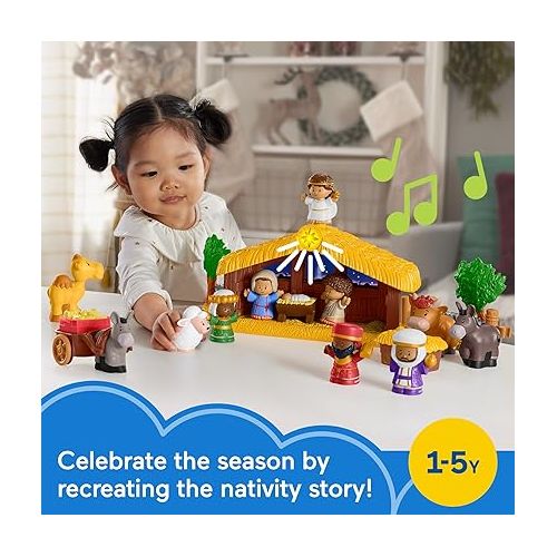 피셔프라이스 Fisher-Price Little People Toddler Toy Nativity Set with Music Lights and 18 Pieces for Christmas Play Ages 1+ Years