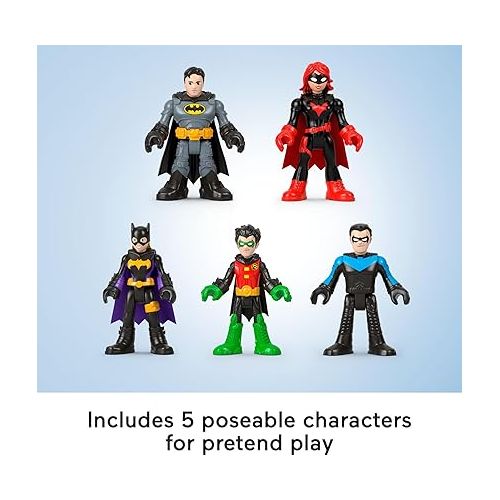 피셔프라이스 Fisher-Price Imaginext DC Super Friends Batman Toys Family Multipack Figure Set, 5 Characters & 7 Accessories for Kids Ages 3+ Years