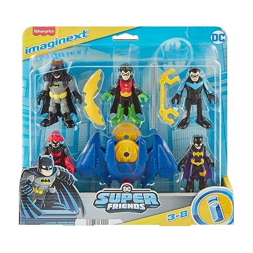 피셔프라이스 Fisher-Price Imaginext DC Super Friends Batman Toys Family Multipack Figure Set, 5 Characters & 7 Accessories for Kids Ages 3+ Years