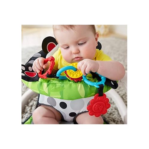 피셔프라이스 Fisher-Price Portable Baby Chair Sit-Me-Up Floor Seat with Developmental Toys and Crinkle & Squeaker Seat Pad, Panda Paws