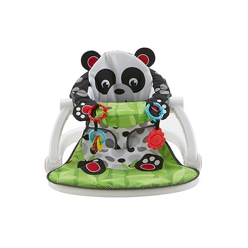 피셔프라이스 Fisher-Price Portable Baby Chair Sit-Me-Up Floor Seat with Developmental Toys and Crinkle & Squeaker Seat Pad, Panda Paws