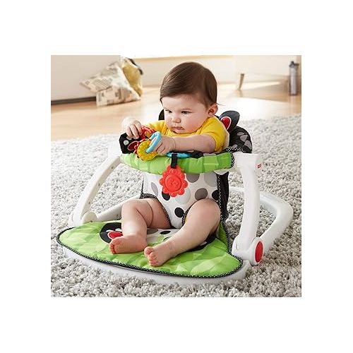 피셔프라이스 Fisher-Price Portable Baby Chair Sit-Me-Up Floor Seat with Developmental Toys and Crinkle & Squeaker Seat Pad, Panda Paws