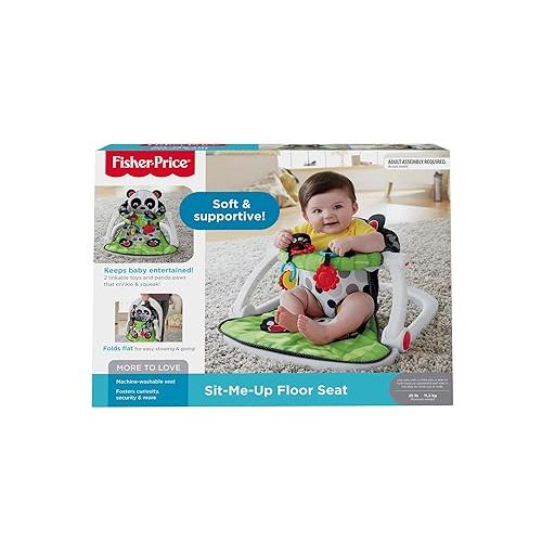 피셔프라이스 Fisher-Price Portable Baby Chair Sit-Me-Up Floor Seat with Developmental Toys and Crinkle & Squeaker Seat Pad, Panda Paws