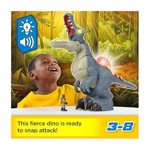 피셔프라이스 Fisher-Price Imaginext Jurassic World Dinosaur Toy Ultra Snap Spinosaurus, Lights Sounds & Chomping Action, for Preschool Kids Ages 3+ Years