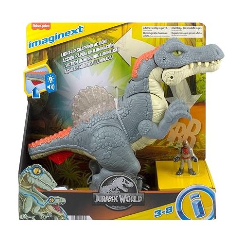 피셔프라이스 Fisher-Price Imaginext Jurassic World Dinosaur Toy Ultra Snap Spinosaurus, Lights Sounds & Chomping Action, for Preschool Kids Ages 3+ Years