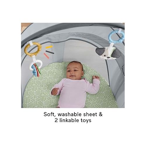 피셔프라이스 Fisher-Price Portable Bassinet and Play Space On-the-Go Baby Dome with 2 Toys and Canopy, Puppy Perfection