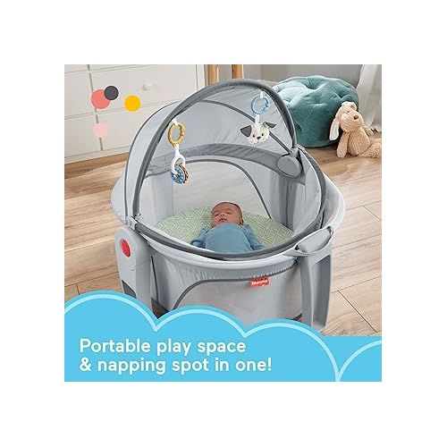 피셔프라이스 Fisher-Price Portable Bassinet and Play Space On-the-Go Baby Dome with 2 Toys and Canopy, Puppy Perfection