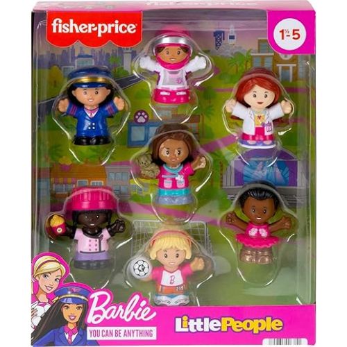 피셔프라이스 Fisher-Price Little People Barbie Toddler Toys, You Can Be Anything Figure Pack, 7 Characters for Pretend Play Ages 18+ Months (Amazon Exclusive)