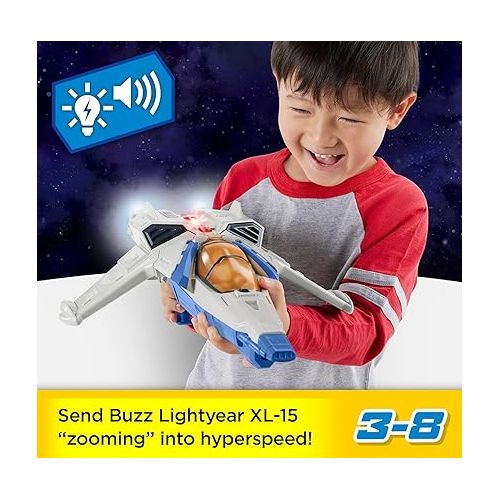 피셔프라이스 Fisher-Price Imaginext Spaceship Toy Disney and Pixar Lightyear Lights & Sounds XL-15 with Buzz Lightyear Figure for Preschool Kids Ages 3+ Years