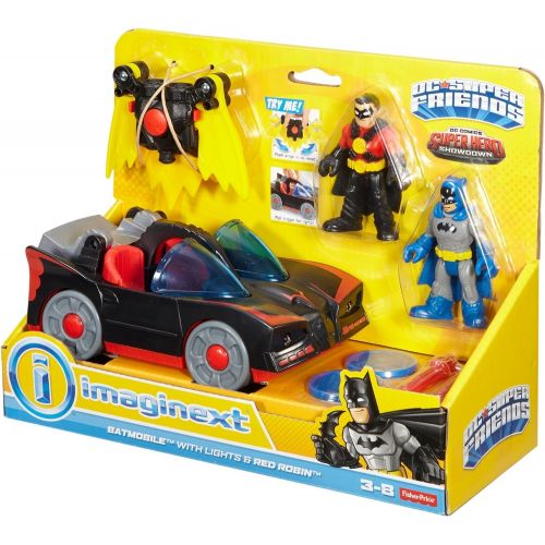  Fisher-Price Imaginext DC Super Friends DC Comics Superhero Showdown Batmobile with Lights & Red Robin