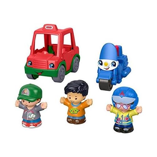  Fisher-Price Little People Share & Care Vehicle Gift Set with Police Motorcycle and Pizza Delivery Car