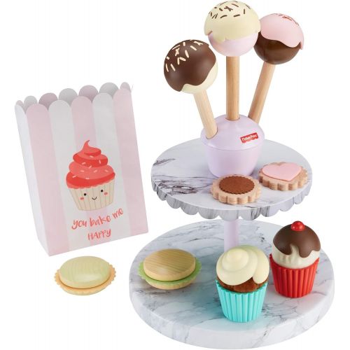  Fisher-Price Cake Pop Shop - 24-Piece Pretend Dessert Bakery Play Set with Real Wood for Preschoolers 3 Years & Up