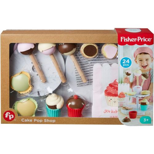  Fisher-Price Cake Pop Shop - 24-Piece Pretend Dessert Bakery Play Set with Real Wood for Preschoolers 3 Years & Up