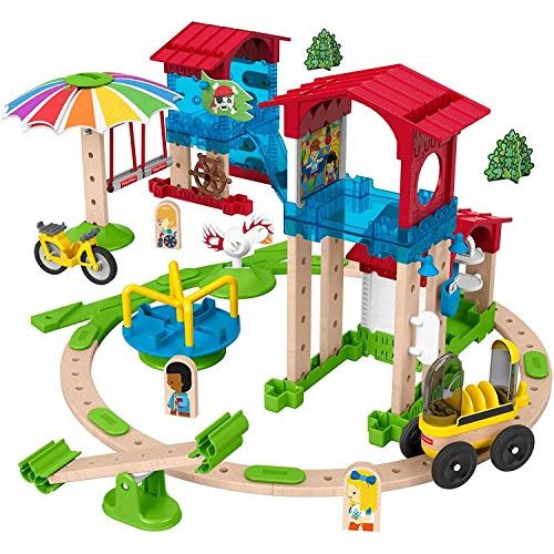  Fisher-Price Wonder Makers Slide & Ride Schoolyard - 75+ Piece Building and Wooden Track Play Set for Ages 3 Years & Up