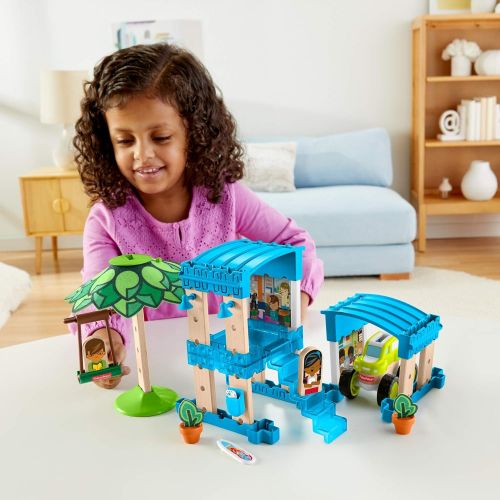  Fisher-Price Wonder Makers Design System Beach Bungalow - 35+ Piece Building and Wooden Track Play Set for Ages 3 Years & Up