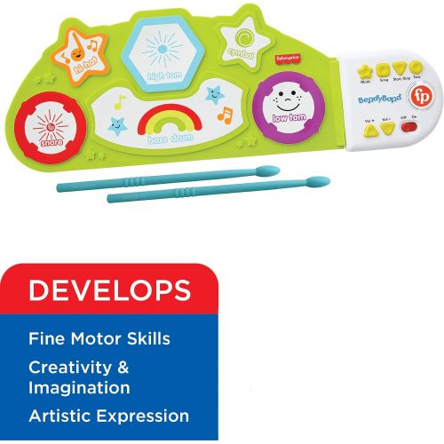  Fisher-Price BendyBand Roll-Up Drum SetElectric Drums for Kids, 1 Drum Mat, 2 Drumsticks, 6 Percussion Instrument Sounds, Follow-Me Mode, Musical Toys for Toddlers, Ages 3+