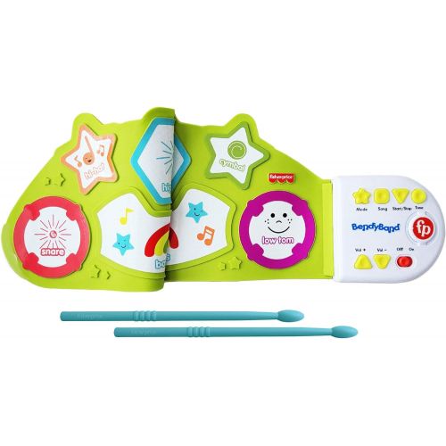  Fisher-Price BendyBand Roll-Up Drum SetElectric Drums for Kids, 1 Drum Mat, 2 Drumsticks, 6 Percussion Instrument Sounds, Follow-Me Mode, Musical Toys for Toddlers, Ages 3+