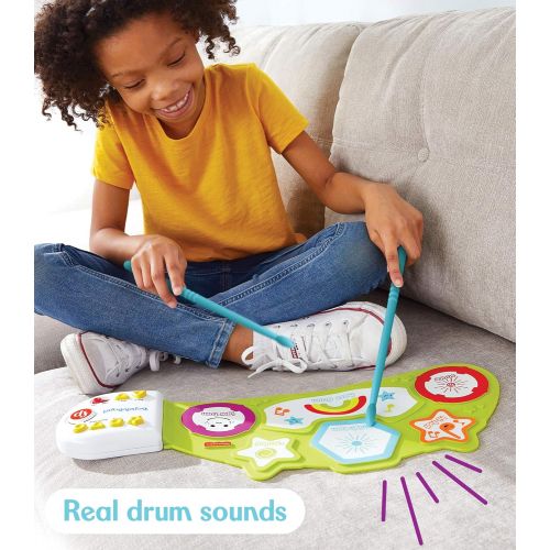  Fisher-Price BendyBand Roll-Up Drum SetElectric Drums for Kids, 1 Drum Mat, 2 Drumsticks, 6 Percussion Instrument Sounds, Follow-Me Mode, Musical Toys for Toddlers, Ages 3+