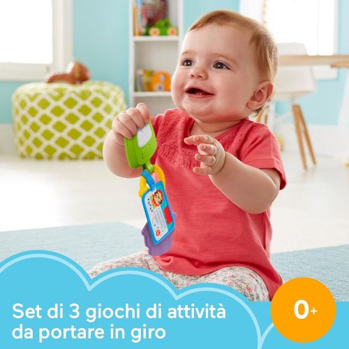  Fisher-Price Hit The Road Activity Keys, Take-Along Baby Rattle & Teething Toy with Mirror