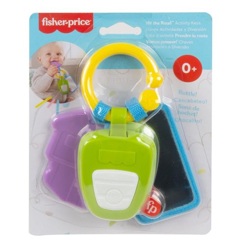  Fisher-Price Hit The Road Activity Keys, Take-Along Baby Rattle & Teething Toy with Mirror