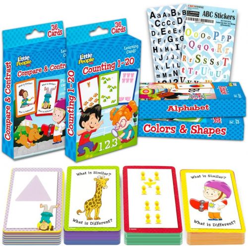  Fisher Price Preschool Flashcards for Toddlers Kids Learning Set, 2-4 Years -- 4 Packs of Toddler Flashcards with Stickers (ABCs, Numbers, Colors, Shapes, Opposites)