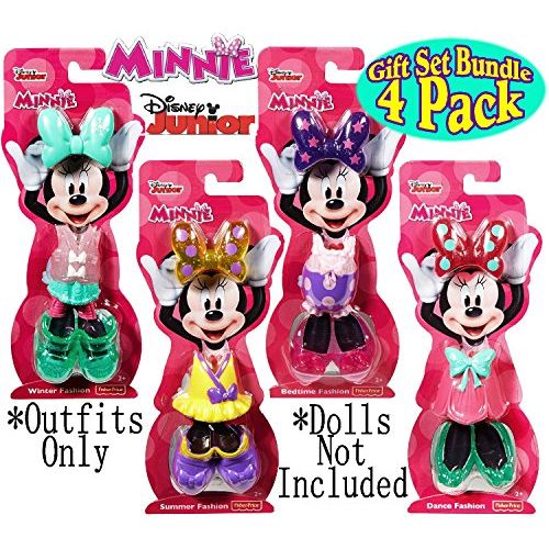  Fisher-Price Disney Junior Minnie Mouse Snap-On Fashions Dance, Bedtime, Summer & Winter Complete Gift Set Bundle - 4 Pack