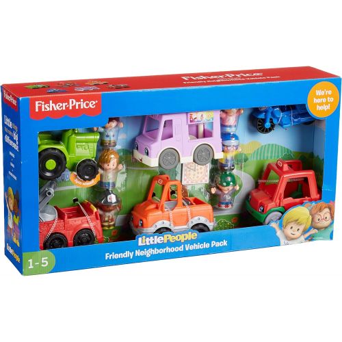 Fisher-Price Little People Friendly Neighborhood Vehicle Gift Set, Toddlers Explore Different Roles People Play in Their Neighborhood with This Set Featuring 6 Roll-Along Vehicles