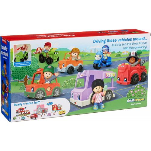  Fisher-Price Little People Friendly Neighborhood Vehicle Gift Set, Toddlers Explore Different Roles People Play in Their Neighborhood with This Set Featuring 6 Roll-Along Vehicles
