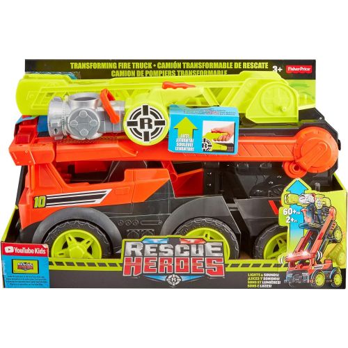  Fisher-Price Rescue Heroes Transforming Fire Truck with Lights & Sounds, Multicolor, Model:GFW30