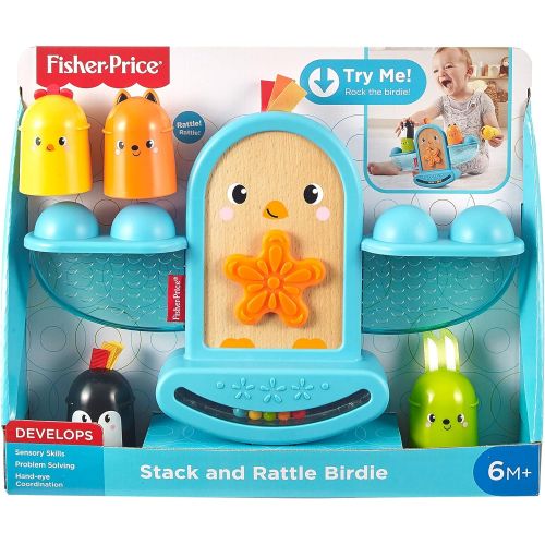  Fisher-Price Stack and Rattle Birdie, Baby Rattle and Stacking Toy