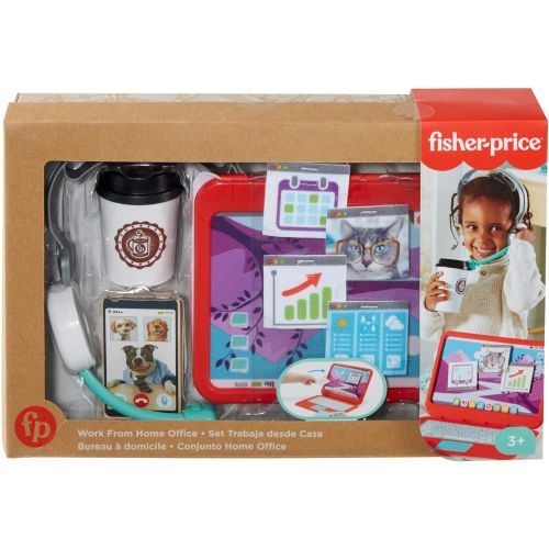  Fisher-Price My Home Office, pretend work station 8-piece play set for preschool kids ages 3 years and up