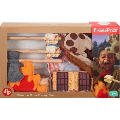  Fisher-Price Smore Fun Campfire - 18-Piece Pretend Camping Play Set with Real Wood for Preschoolers Ages 3 Years & Up